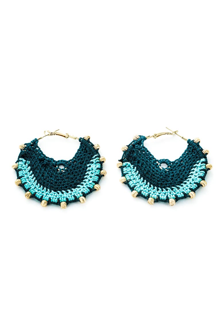 Crochet Hoop Earrings, Main, color, GREEN