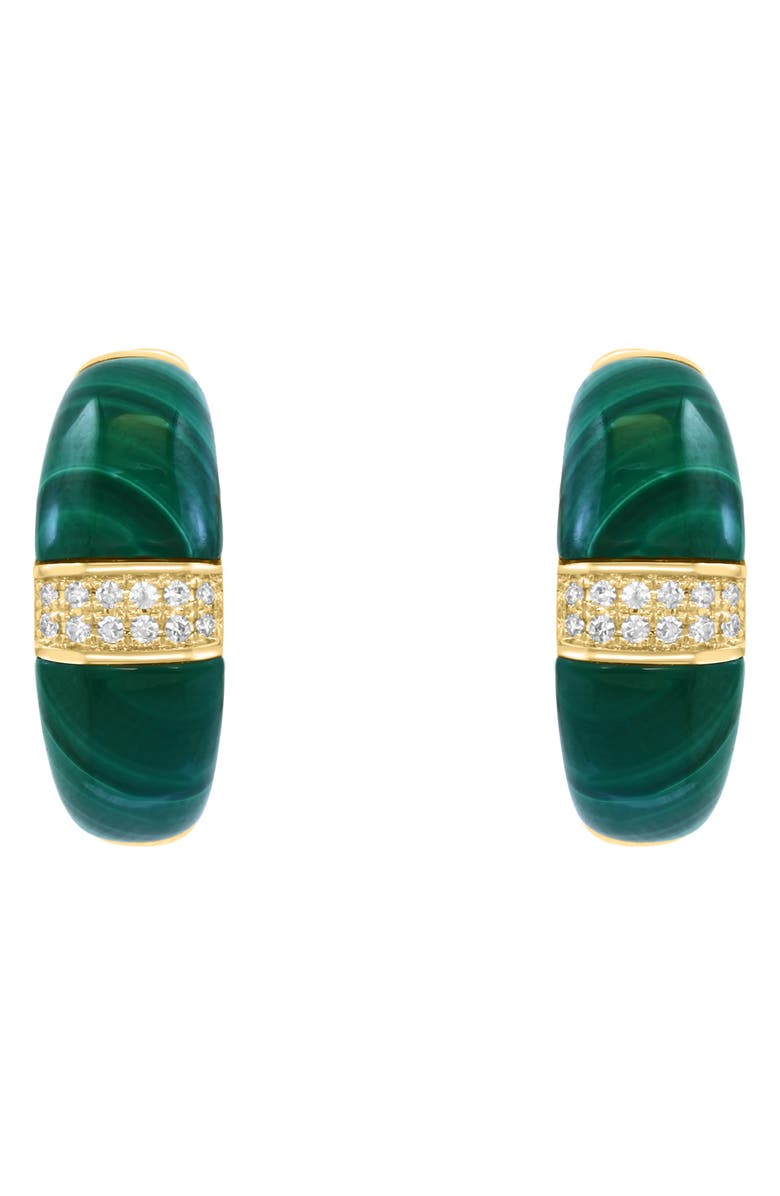 EFFY 14K Yellow Gold Malachite & Diamond Huggie Hoop Earrings - 0.08ct., Alternate, color, 