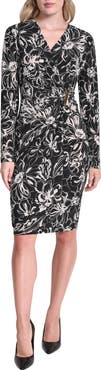 DKNY Long Sleeve Faux Wrap Dress