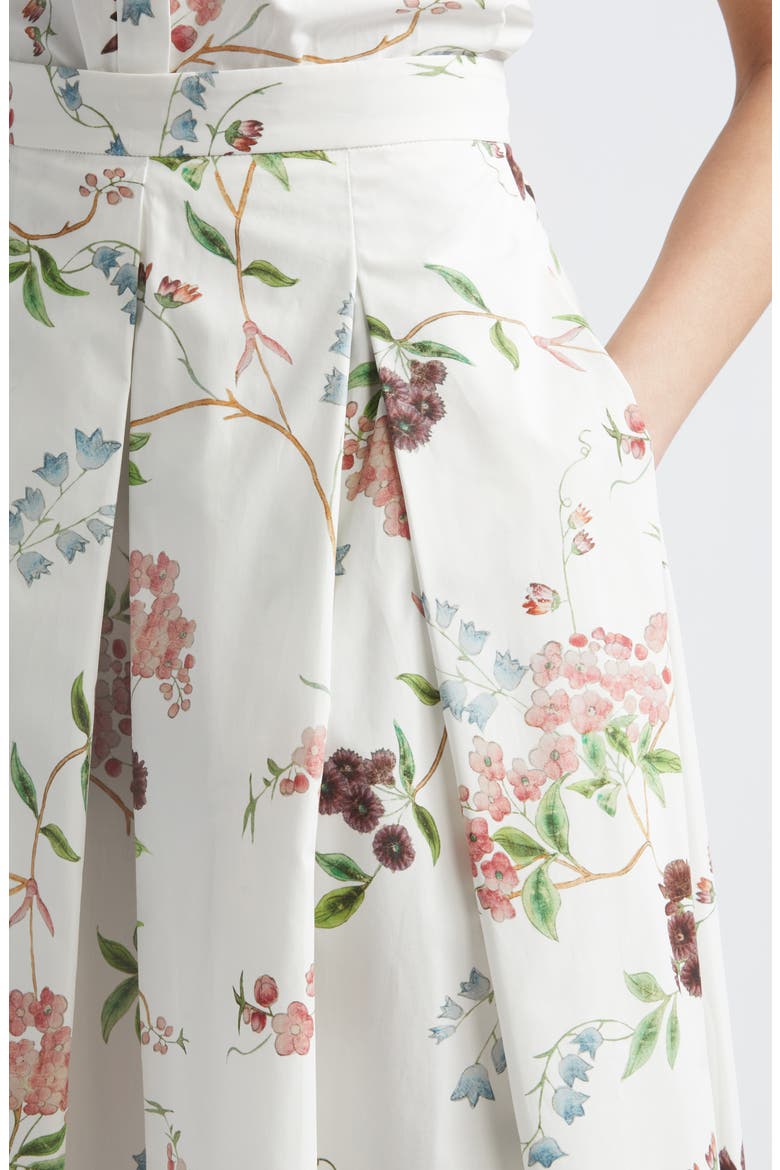 Chintz Floral Pleated Organic Cotton Poplin A-Line Midi Skirt, Alternate, color, FRENCH CHINTZ MULTI WHITE