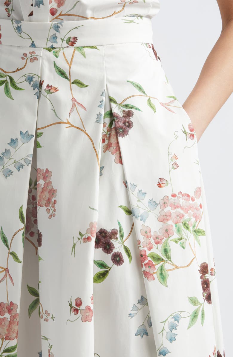 Erdem Chintz Floral Pleated Organic Cotton Poplin A-Line Midi Skirt, Alternate, color, French Chintz Multi White
