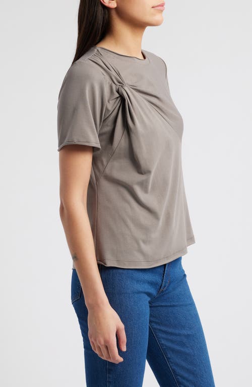 Wit & Wisdom Twist Front Stretch Cotton Modal T-shirt In Oyster Mushroom