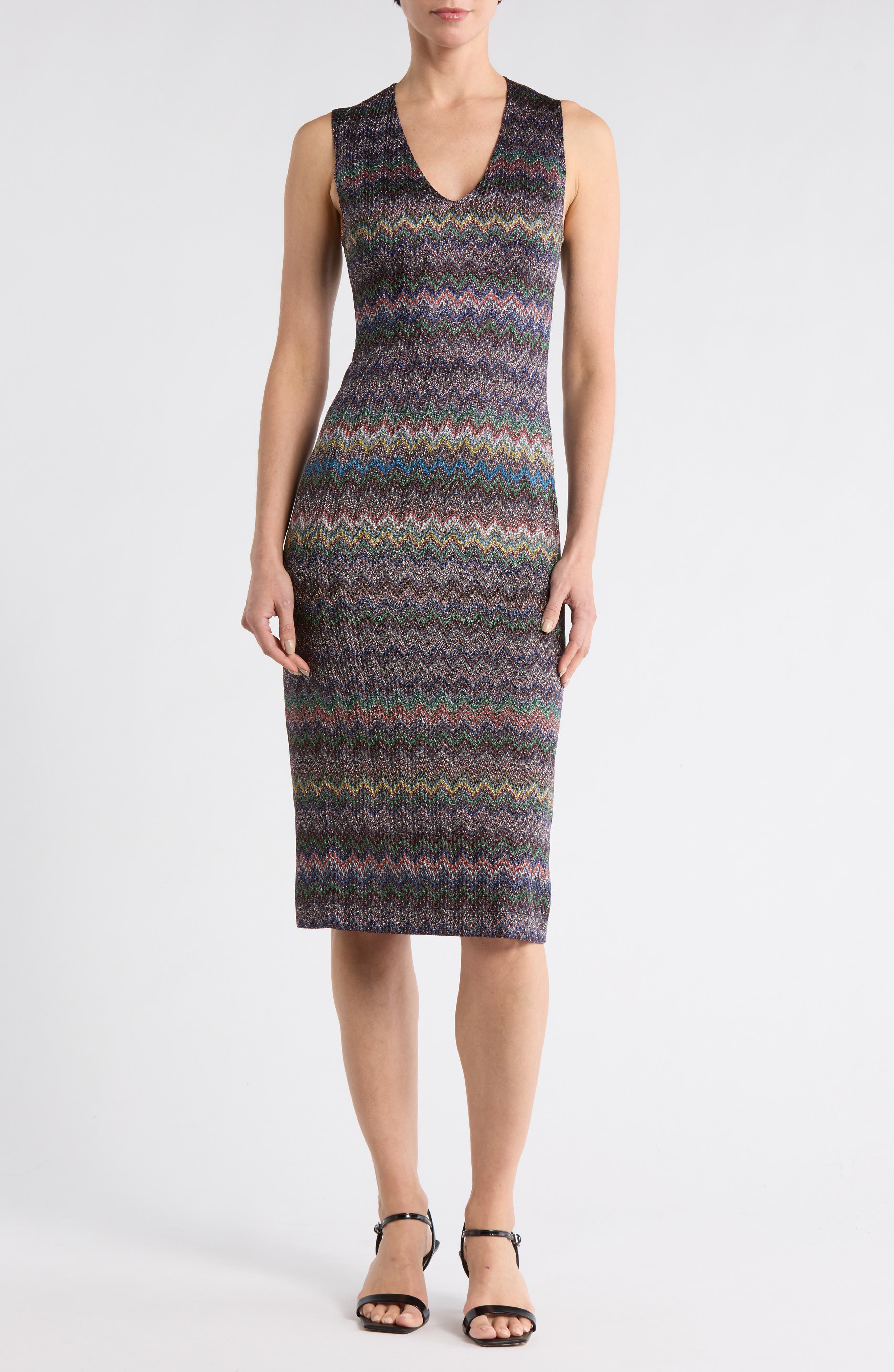 M Missoni Chevron Sleeveless Knit Midi Dress