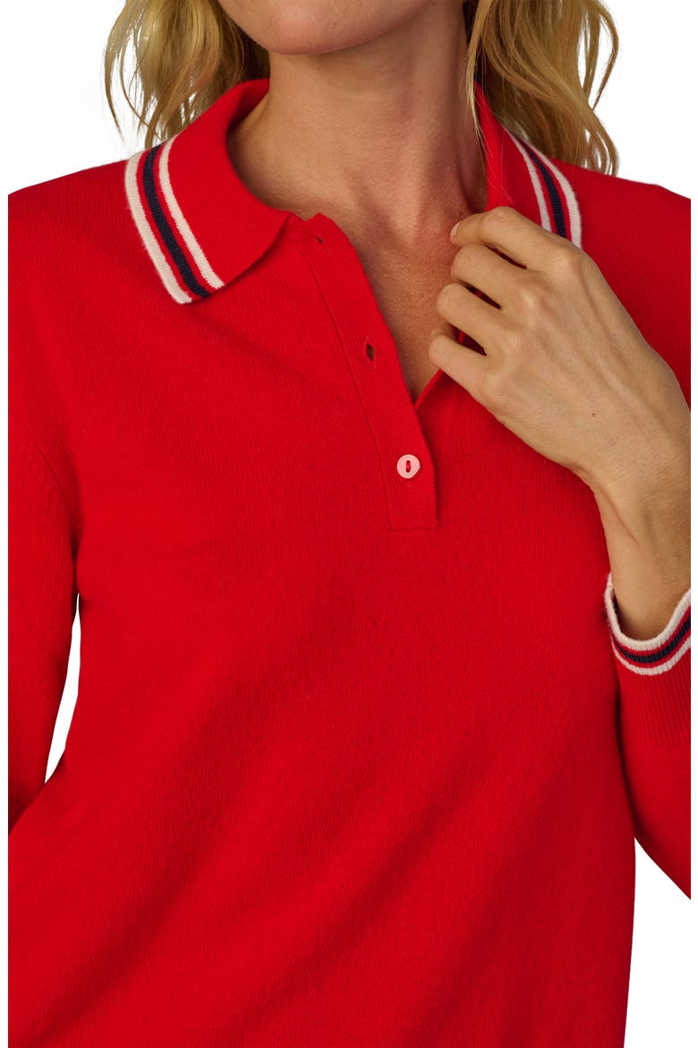 Tipped Cashmere Polo Sweater, Alternate, color, CHERRY RED