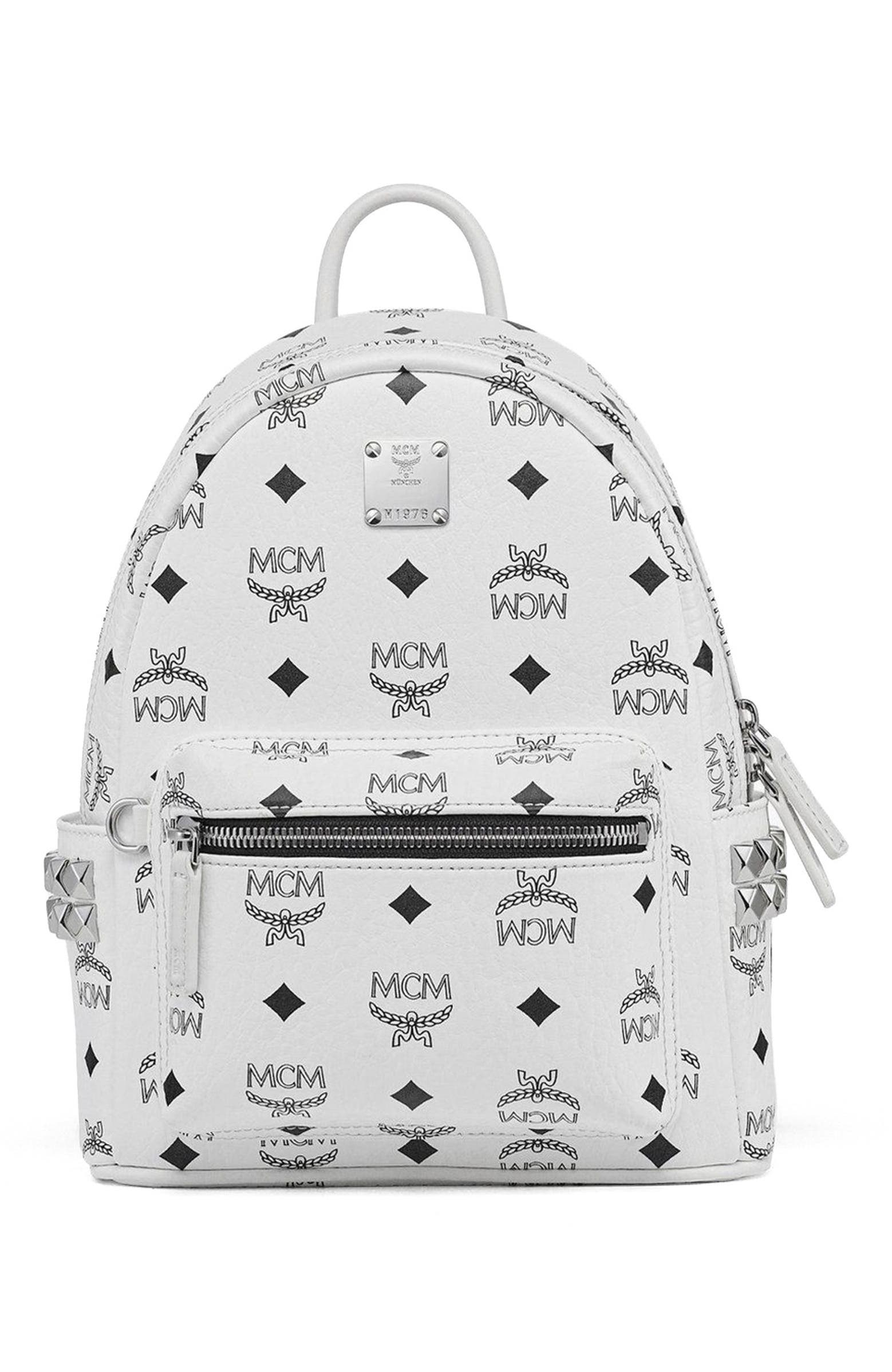 Mini Stark Side Studs Backpack in Visetos, Alternate, color, White