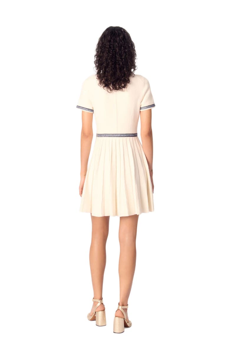 maje Pleated knit short dress, Alternate, color, 