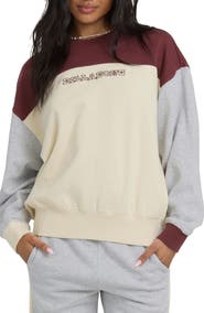 Billabong Get It Kendal Embroidered Colorblock Cotton Blend Fleece Sweatshirt