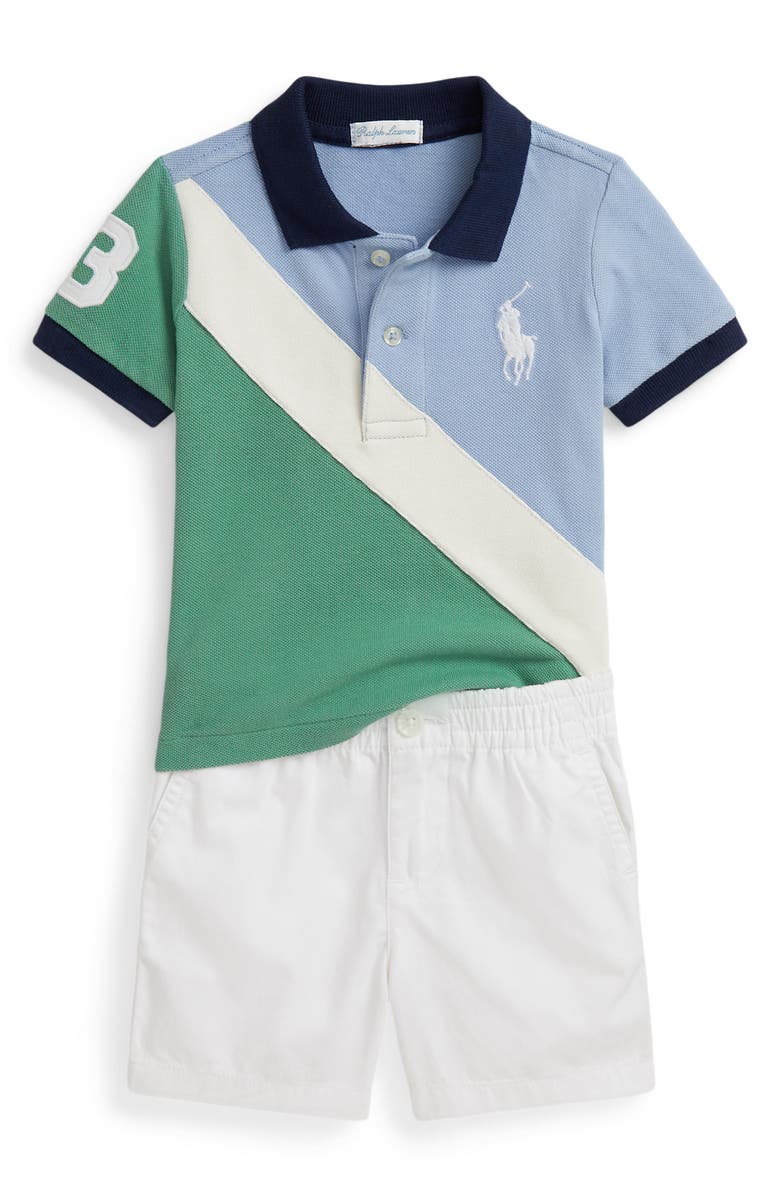 Ralph Lauren Big Pony Piqué Polo & Pull-On Shorts Set, Main, color, White Multi