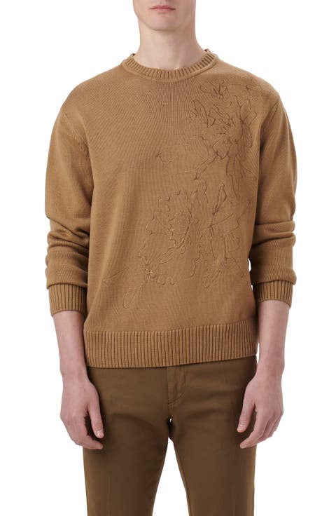 Embroidered Merino Wool Crewneck Sweater