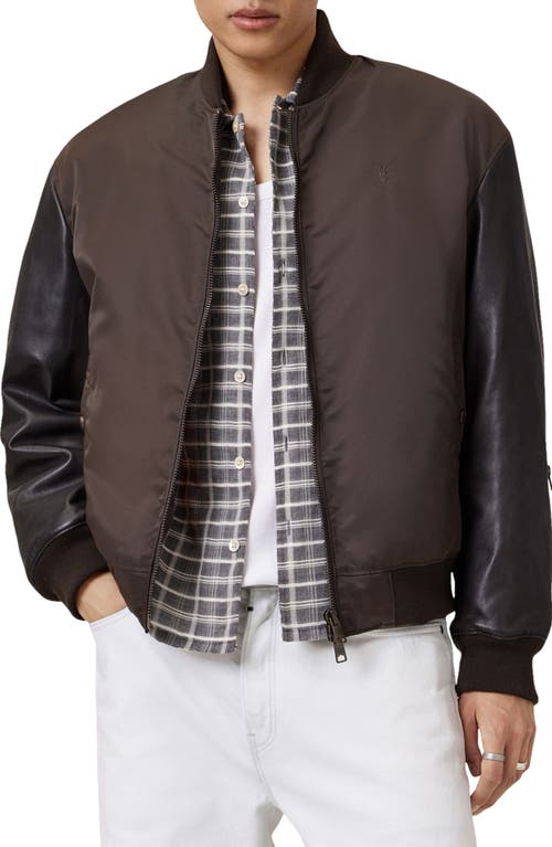 Allsaints Myler Oversize Nylon Bomber Jacket In Brown