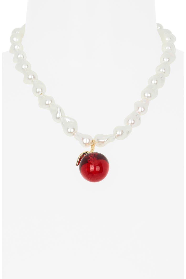 Cherry Pendant Imitation Pearl Necklace, Alternate, color, PEARL