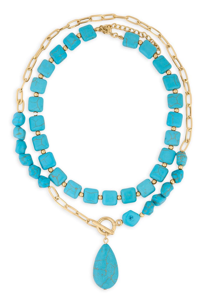 Layered Stone Charm Necklace, Main, color, TURQUOISE