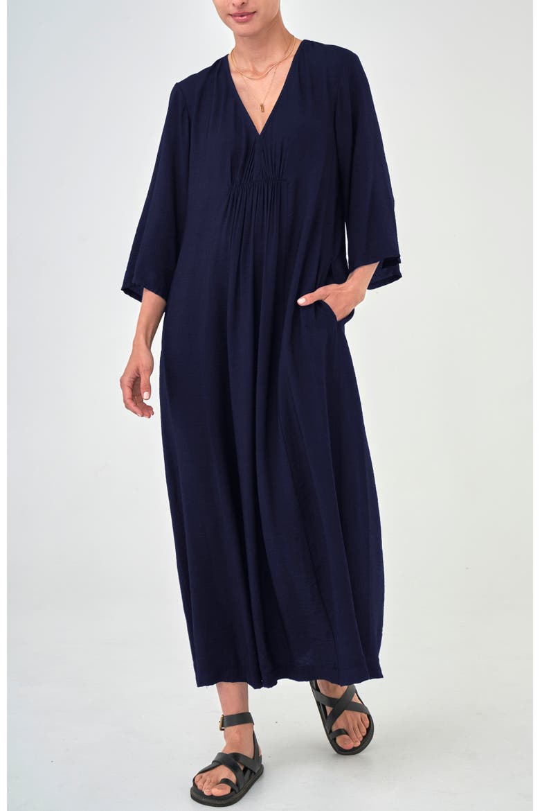 Cupro Rouched Front Caftan, Main, color, Navy