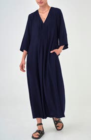 ocean+main Cupro Rouched Front Caftan
