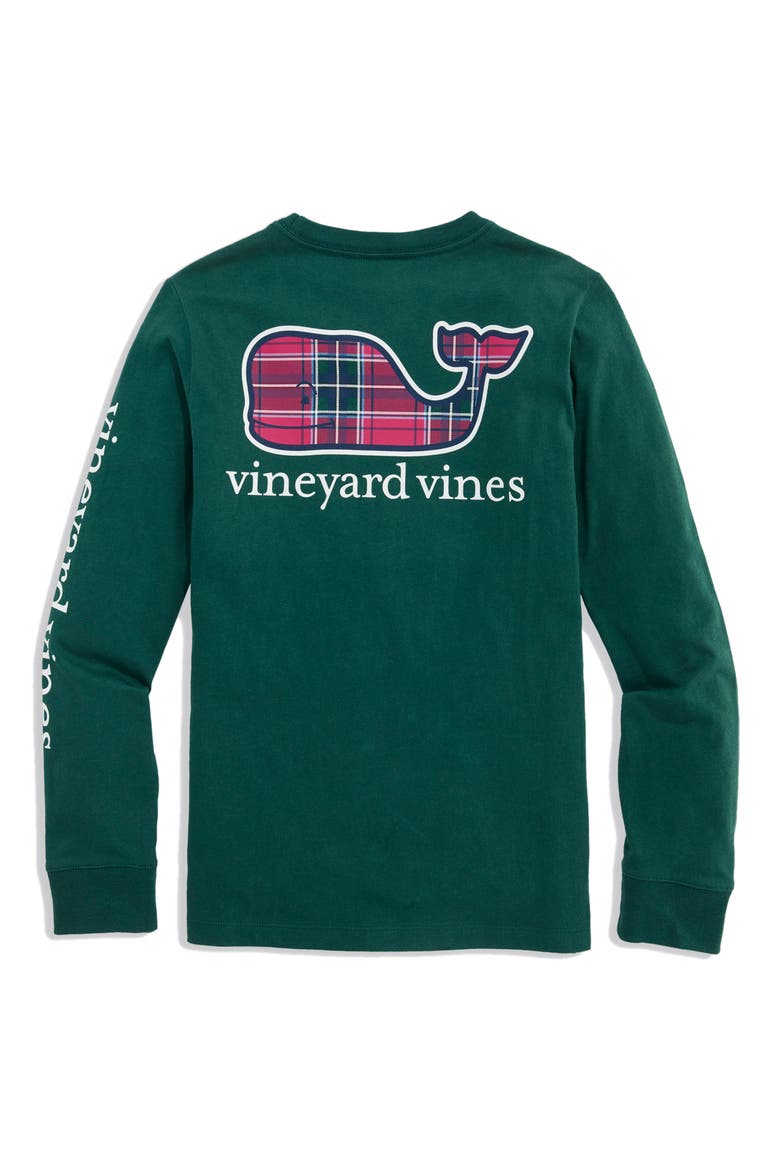 Kids' Plaid Holiday Whale Long Sleeve T-Shirt, Alternate, color, CHARLESTON GREEN