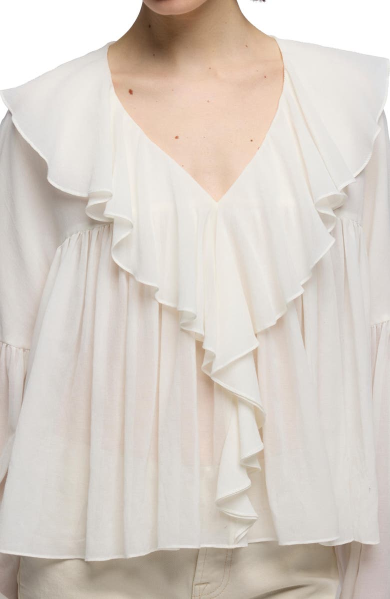 7 For All Mankind Ruffle Detail Flowy Cotton & Silk Top, Alternate, color, Silk Cotton Ivory