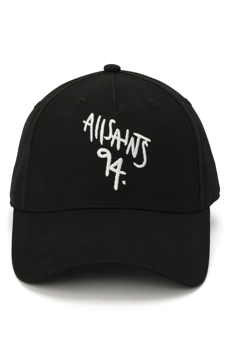 AllSaints Spray Logo Embroidered Baseball Cap, Alternate, color, Black