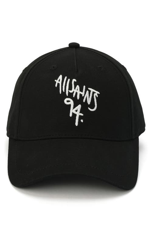 Allsaints Spray Logo Embroidered Baseball Cap In Black