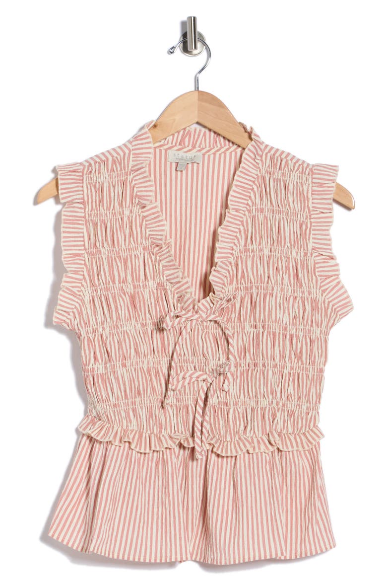 Stripe Smocked Peplum Seersucker Top, Alternate, color, ROSE/ IVORY