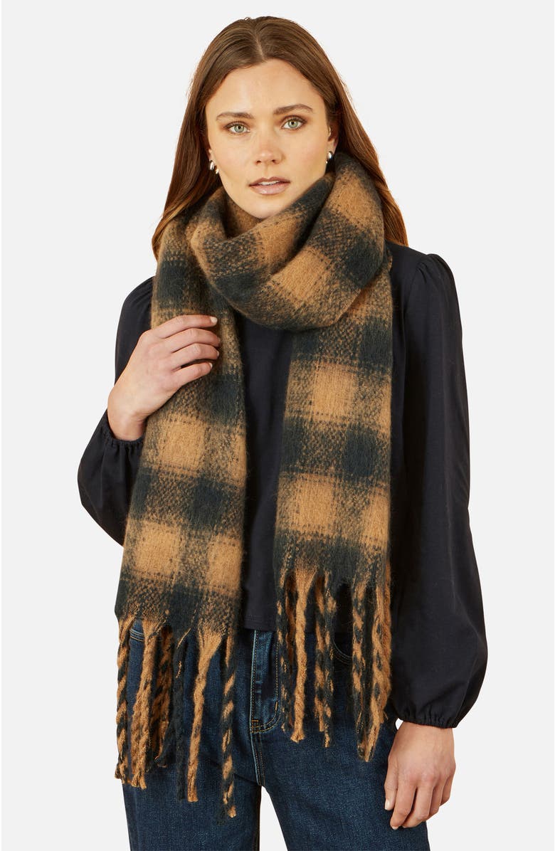 Yumi Checked Super Soft Scarf, Main, color, Brown