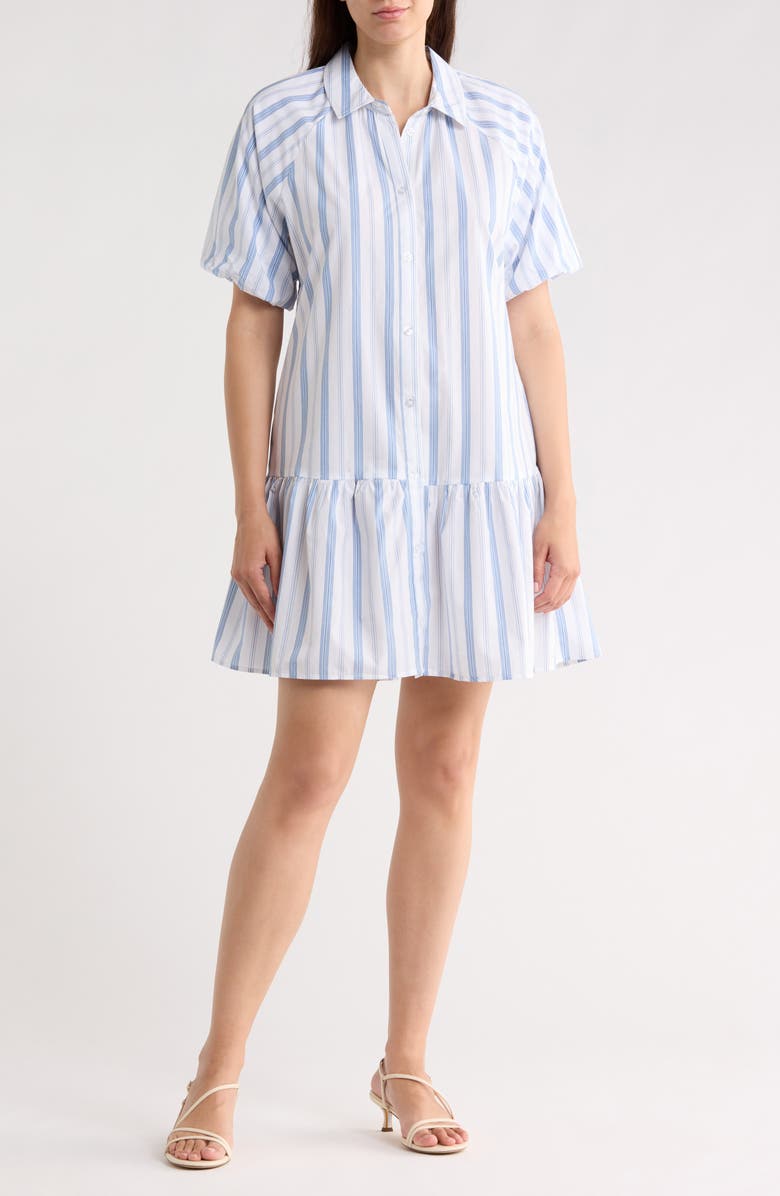 Ellen Tracy Stripe Poplin Shirtdress, Main, color, Blue Multi Stripe