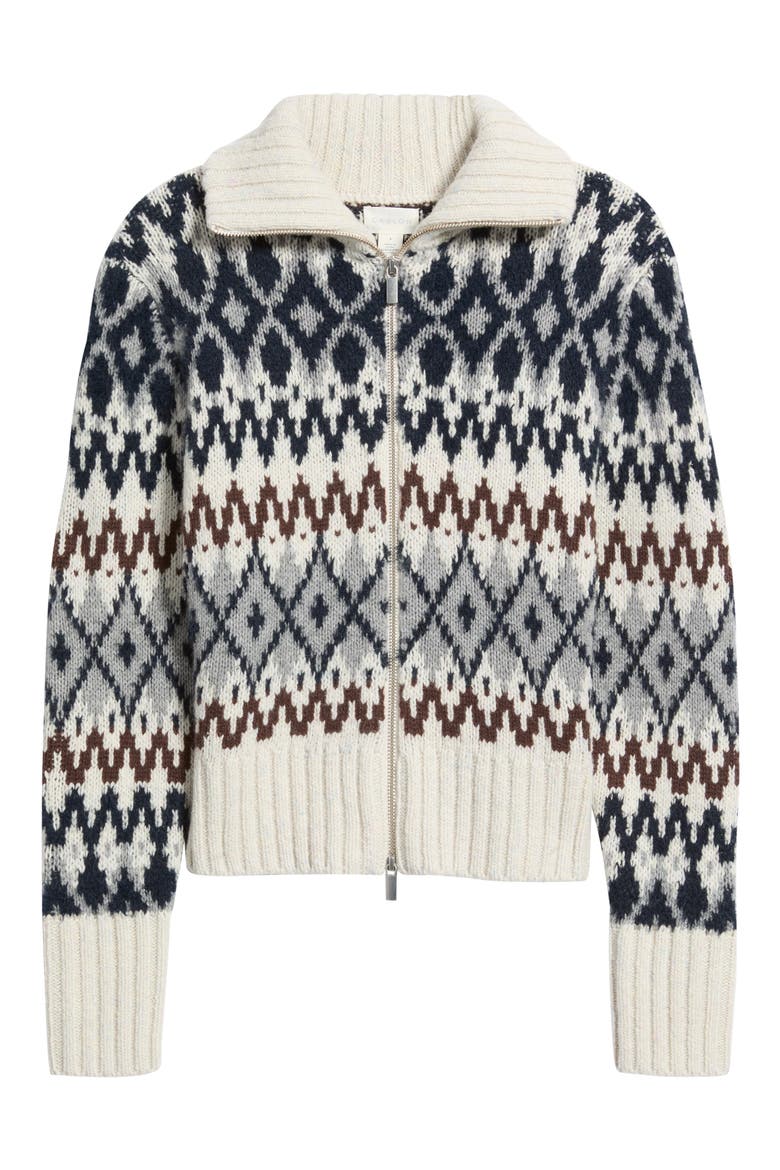 Fair Isle Wool Blend Zip Cardigan, Alternate, color, OAT LIGHT- NAVY FAIRISLE