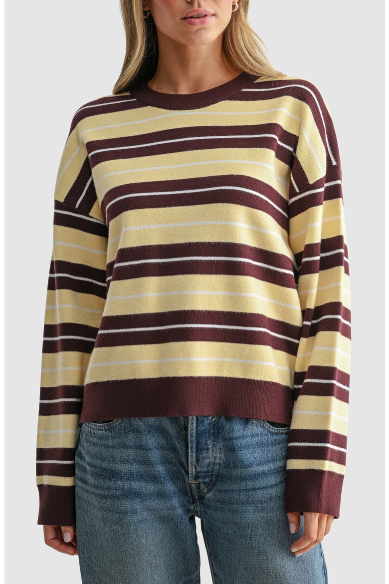 Striped Crewneck Sweater, Main, color, YELLOW BROWN STRIPE