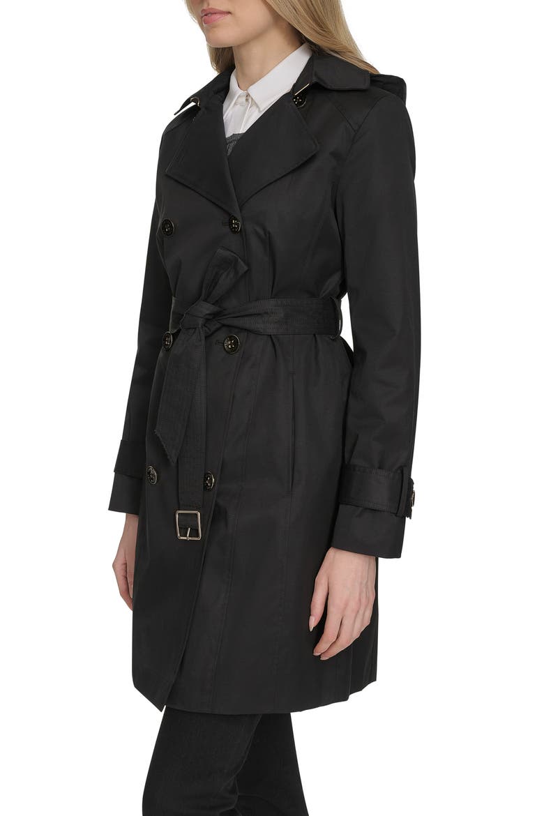 Water Resistant Trench Coat with Removable Hood, Alternate, color, BLACK