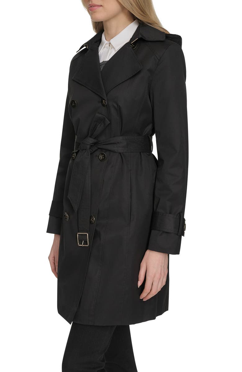 Cole Haan Signature Water Resistant Trench Coat with Removable Hood, Alternate, color, Black
