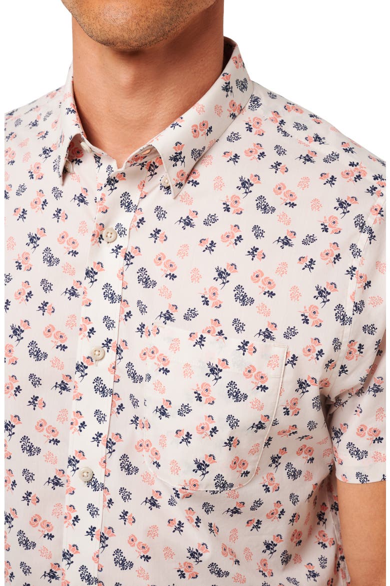 Something New Floral Short Sleeve Stretch Cotton Blend Button-Up Shirt, Alternate, color, MOONBEAM