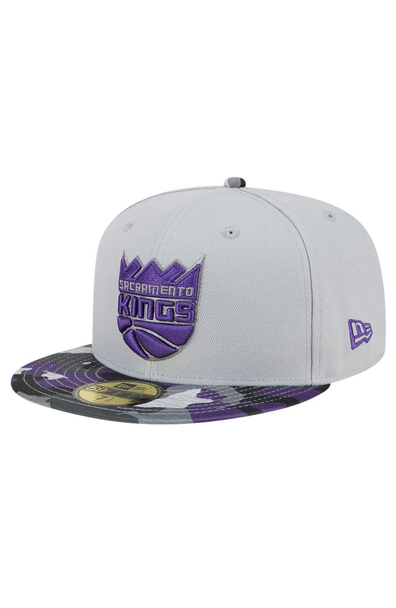 New Era Men's New Era Gray Sacramento Kings Active Color Camo Visor 59FIFTY Fitted Hat, Alternate, color, Gray