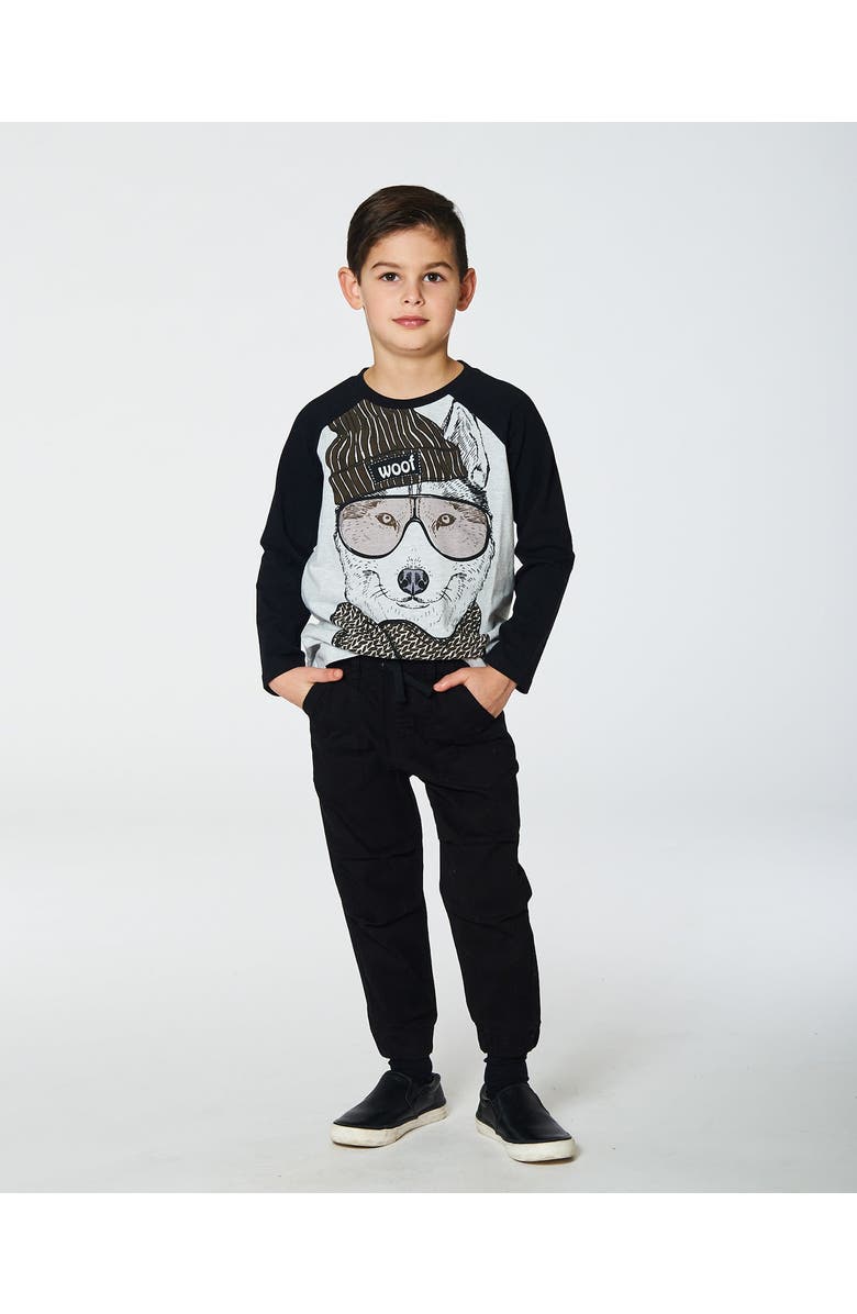 Deux par Deux Little Boy's Raglan T-Shirt With Print Gray Mix And Black, Alternate, color, 