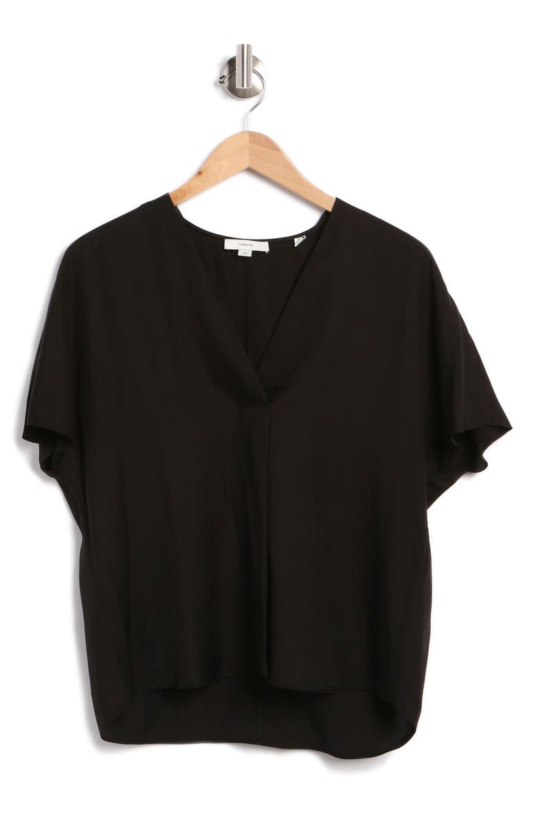 Vince Front Pleat Silk Blend Blouse, Alternate, color, Black
