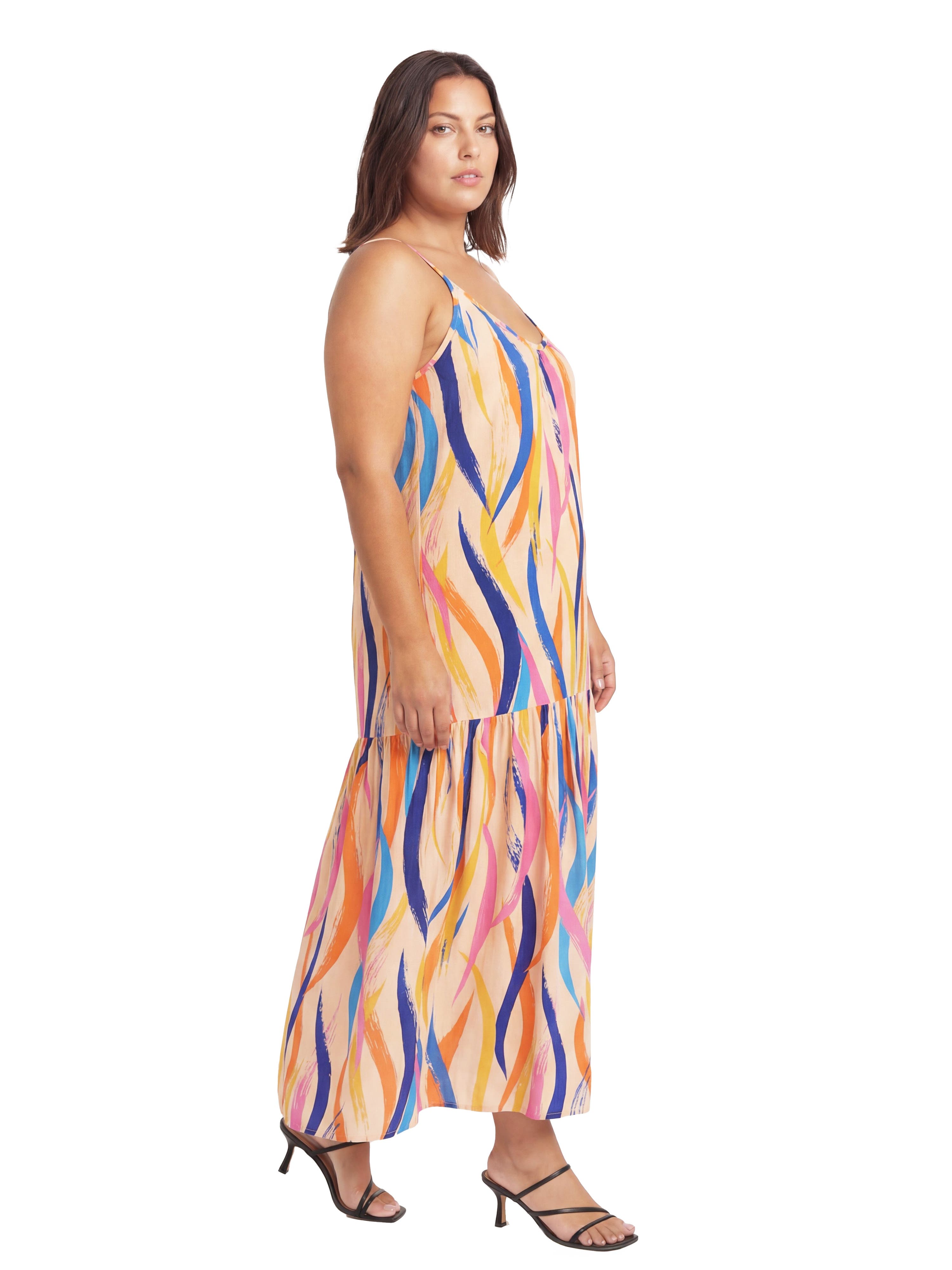 Curvy Essential Abstract Print Scoop Neck Spaghetti Strap Pocket A-Line Maxi Dress - image 2