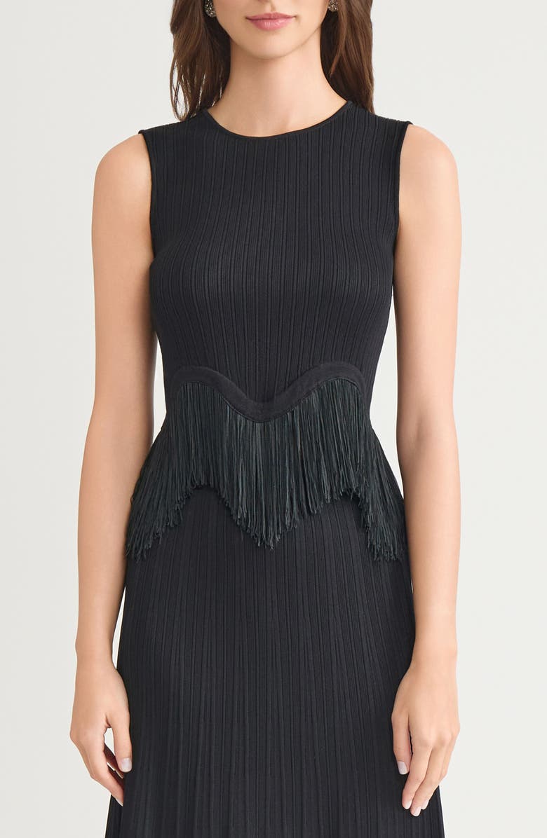 Misook x Lani Lynn Fringe Trim Knit Sleeveless Top, Main, color, Black