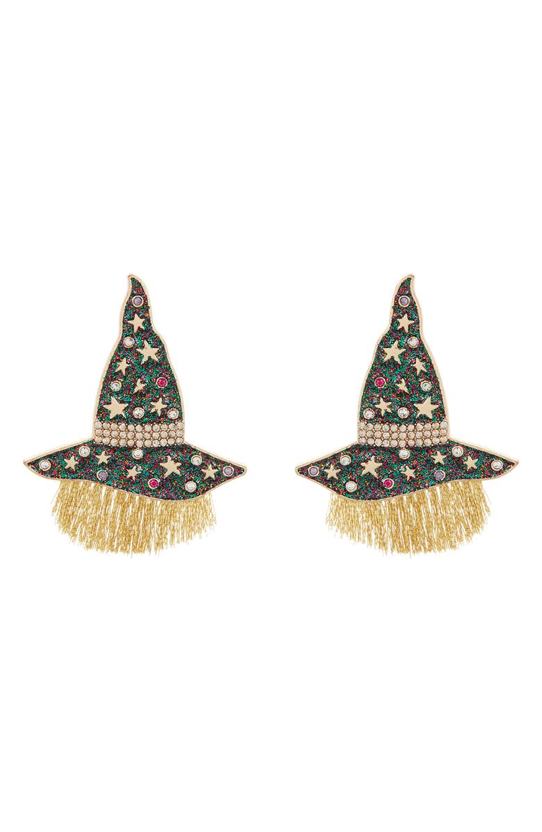 BaubleBar Gold-Tone Starry Witch Hat CZ Stud Earrings, Main, color, 