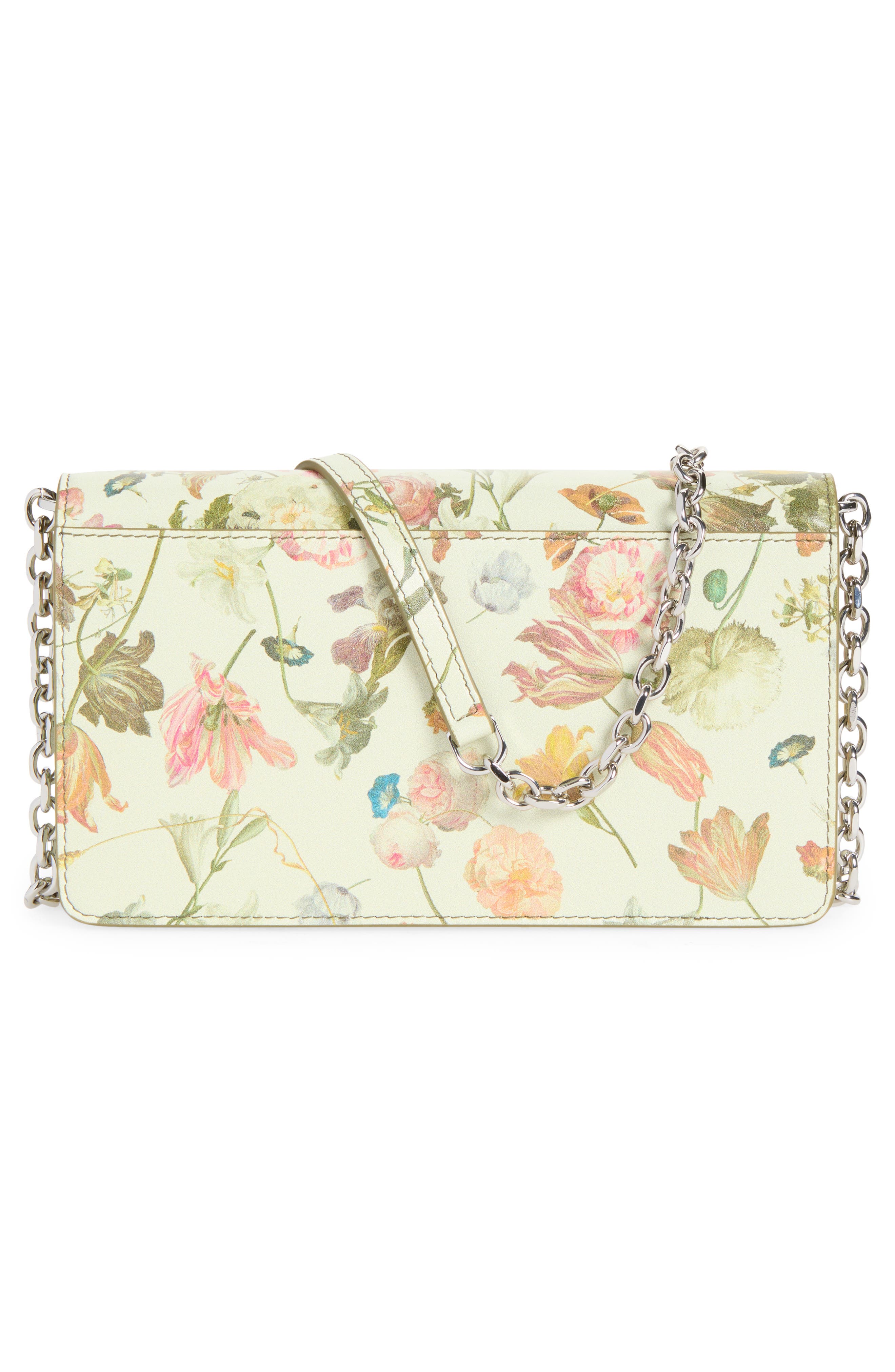 Medium Floral Leather Wallet on a Chain, Alternate, color, FLOWER WASHED OUT WHITE