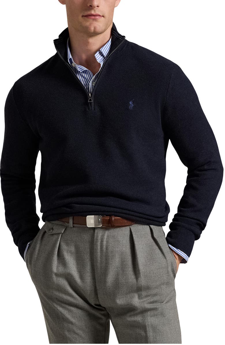 Polo Ralph Lauren Quarter Zip Cotton Sweater, Main, color, Navy Heather