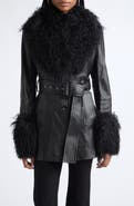 Stand Studio Mimmi Leather Jacket with Genuine Mongolian Shearling Trim