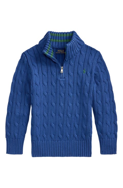 Kids' Cable Knit Half Zip Cotton Sweater