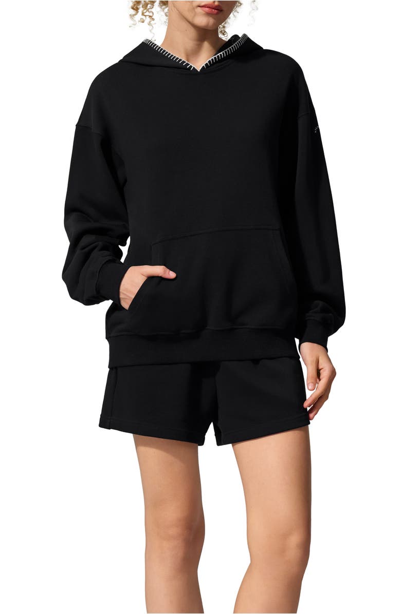Lilysilk SILKERRY Oversized Seamflow Douceur Stand Collar with Half-Zip Hoodie, Main, color, Black