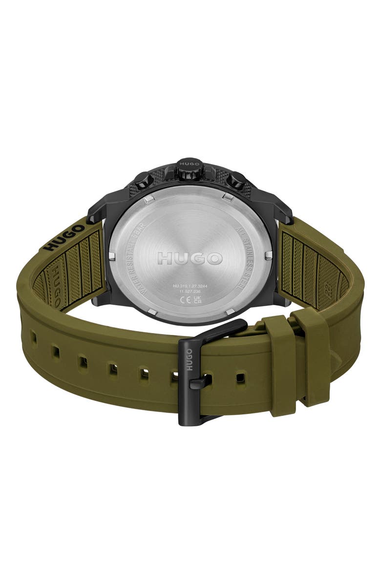 HUGO Relax Chronograph Silicone Strap Watch, 44.5mm x 11.4mm, Alternate, color, 
