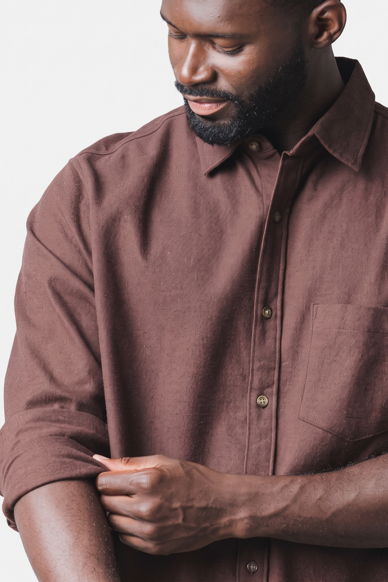 Men's Organic Long Sleeve Flannel Button Down Shirt, Alternate, color, Chocolate Heather