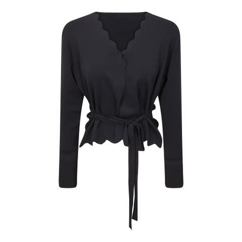Scalloped Edge Tie Belt Knit Cardigan