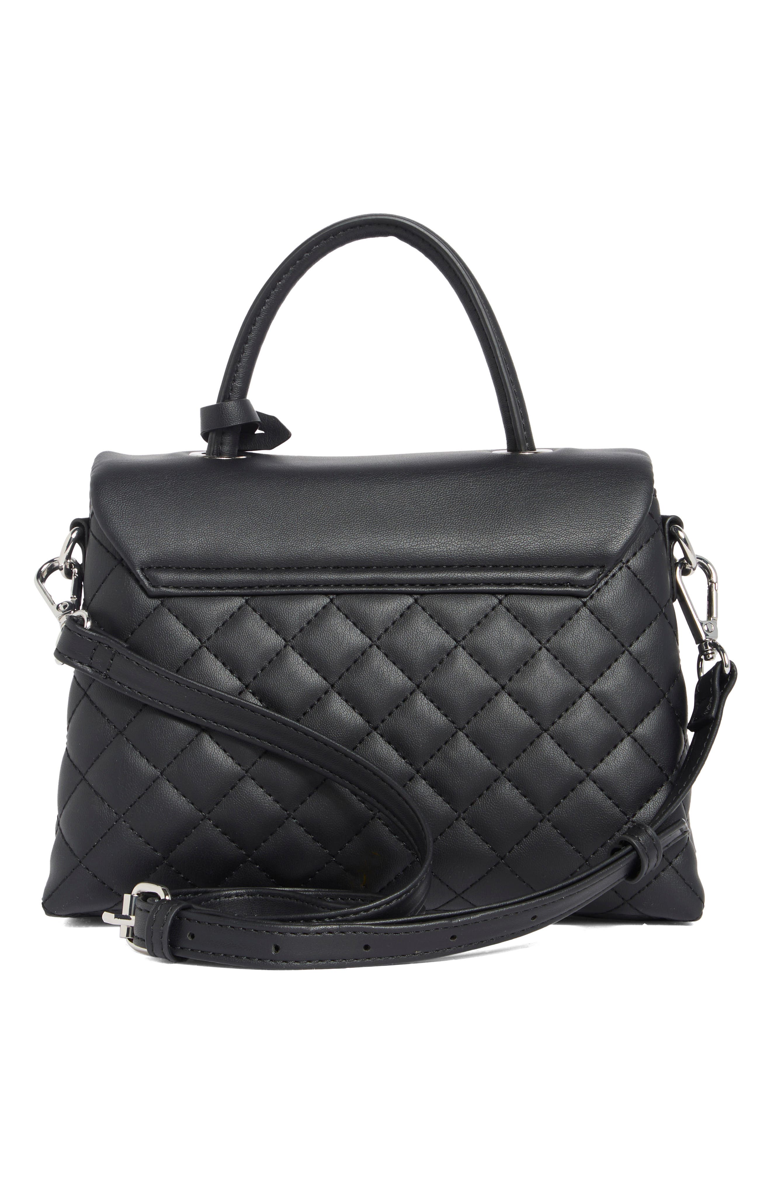 Clarimond Quilted Faux Leather Top Handle Flap Bag, Alternate, color, BLACK
