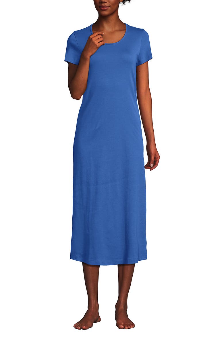 Cotton Short Sleeve Midcalf Nightgown, Main, color, Muted Cobalt Blue