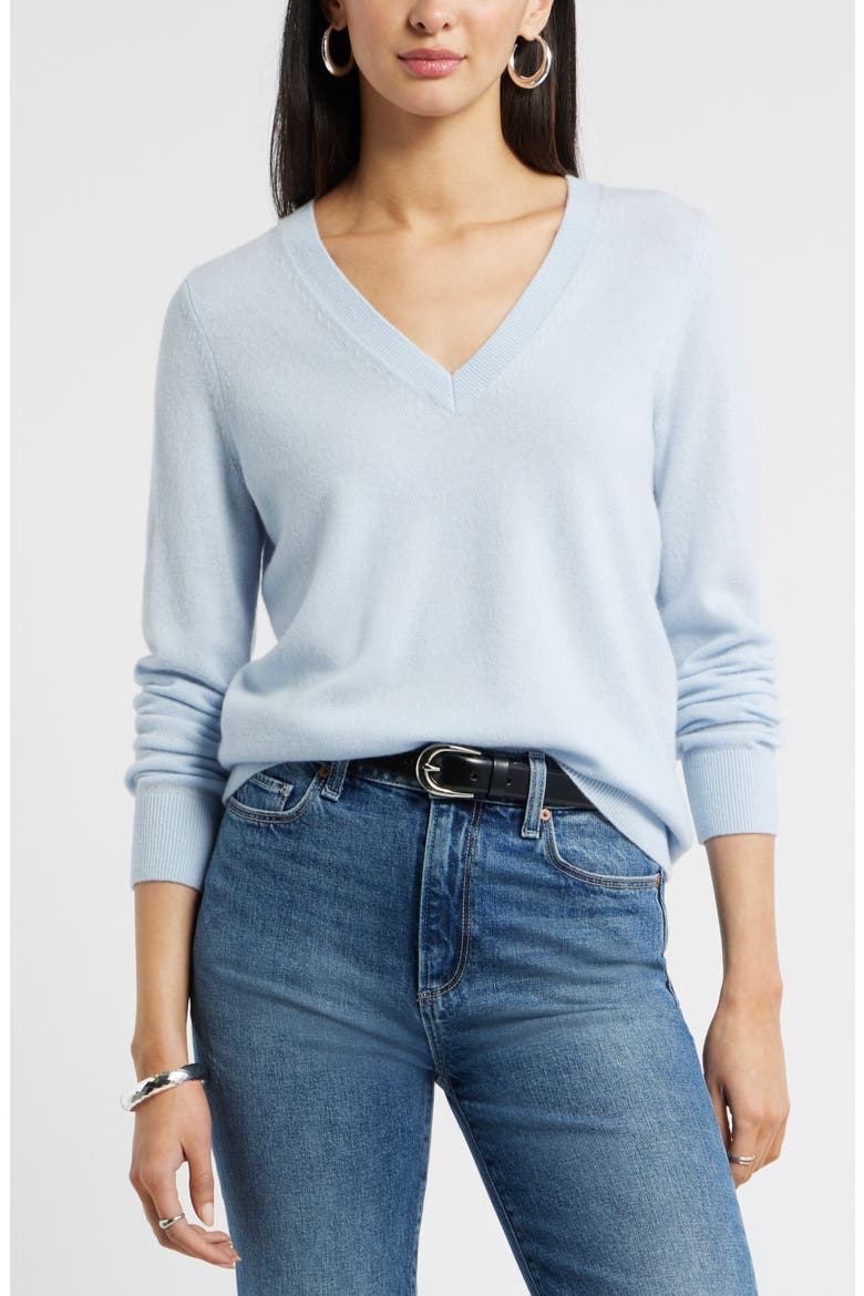 V-Neck Cashmere Sweater, Main, color, BLUE SUBDUED