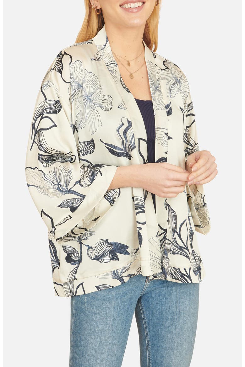 Abstract Floral Print Open Front Top, Alternate, color, Ivory