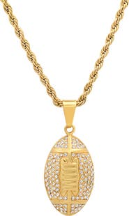 HMY JEWELRY Mens' 18K Gold Plate Stainless Steel Crystal Pavé Football Pendant Necklace