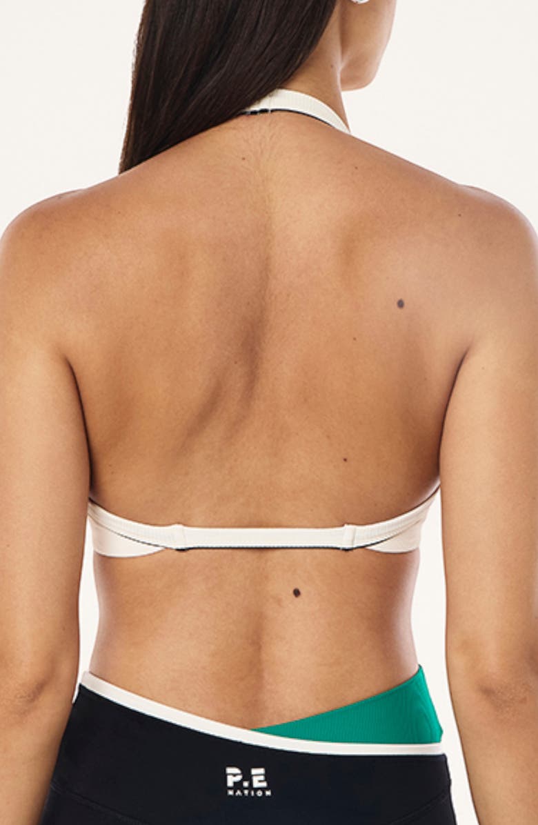 P.E Nation Layback Halter Rib Sports Bra, Alternate, color, Whisper White
